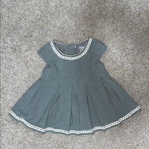 Charming Gray Baby Girl Dress with White/ Gold Trim